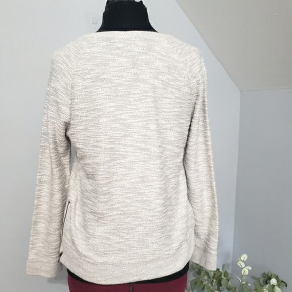 Ann Taylor LOFT Gray Ivory Silver Metallic Long Sleeve Zipper Sweater Large - Picture 3 of 9